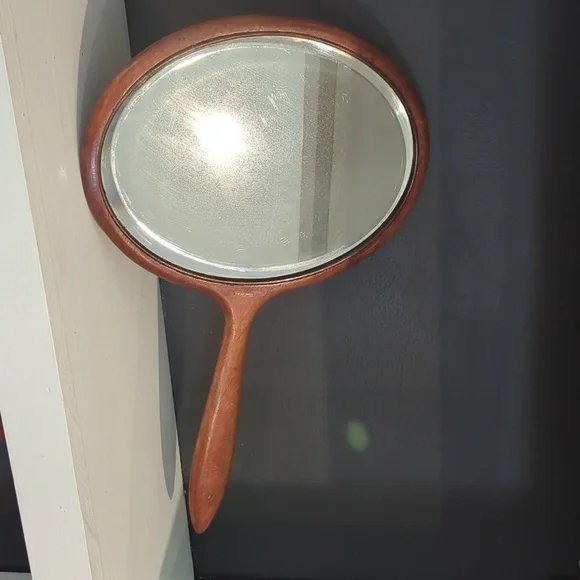 Vintage Wooden Beveled Glass Hand Mirror, Vanity Hand Mirror - Picture 3 of 7